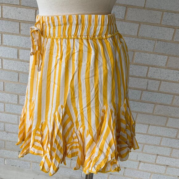 INDIKAH BY ANGEL BIBA YELLOW STRIPED SKIRT SIZE L  NEW - Picture 9 of 11